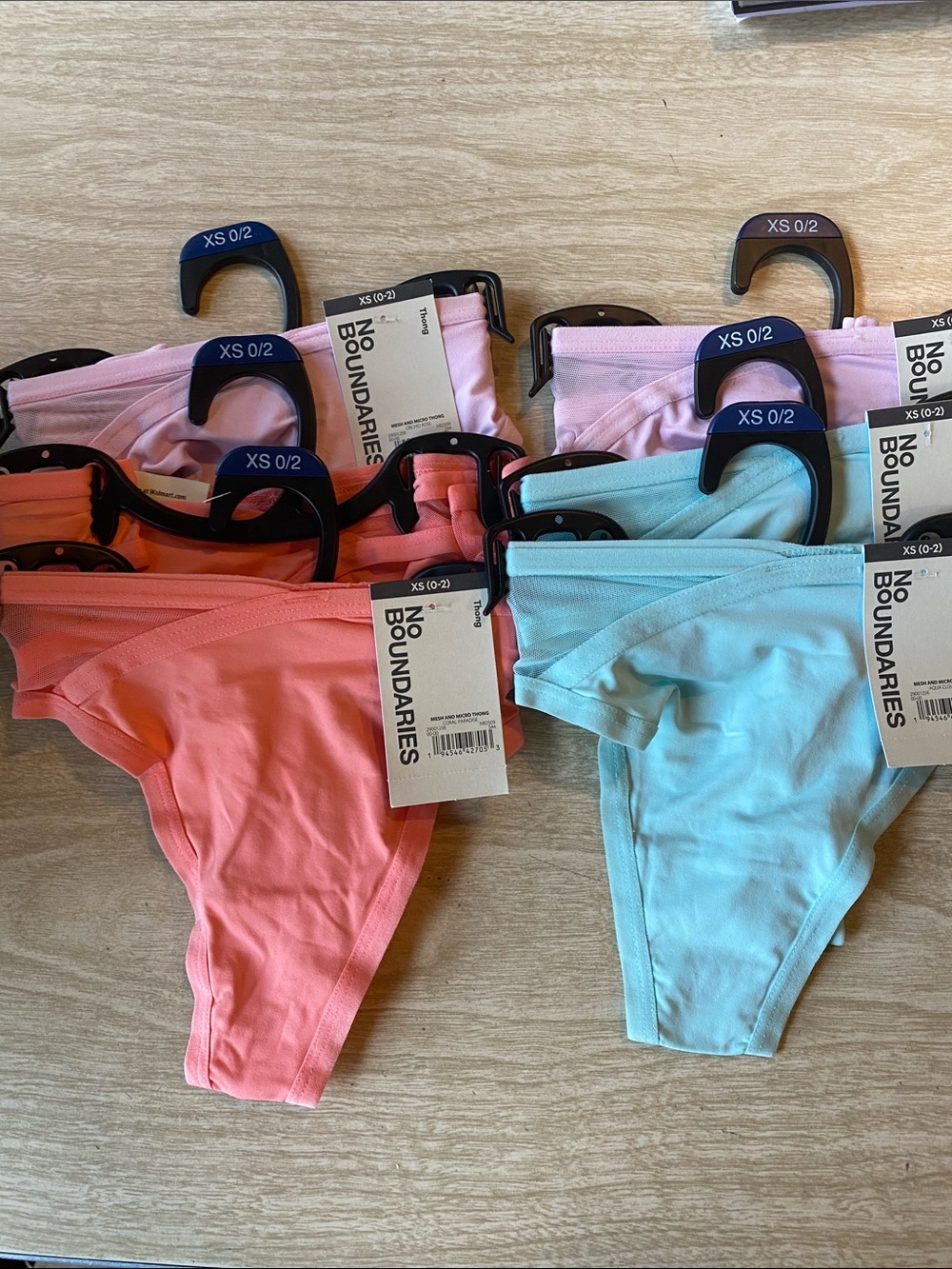 No Boundaries women’s thong panties- Coral, Pastel Pink & Light Blue